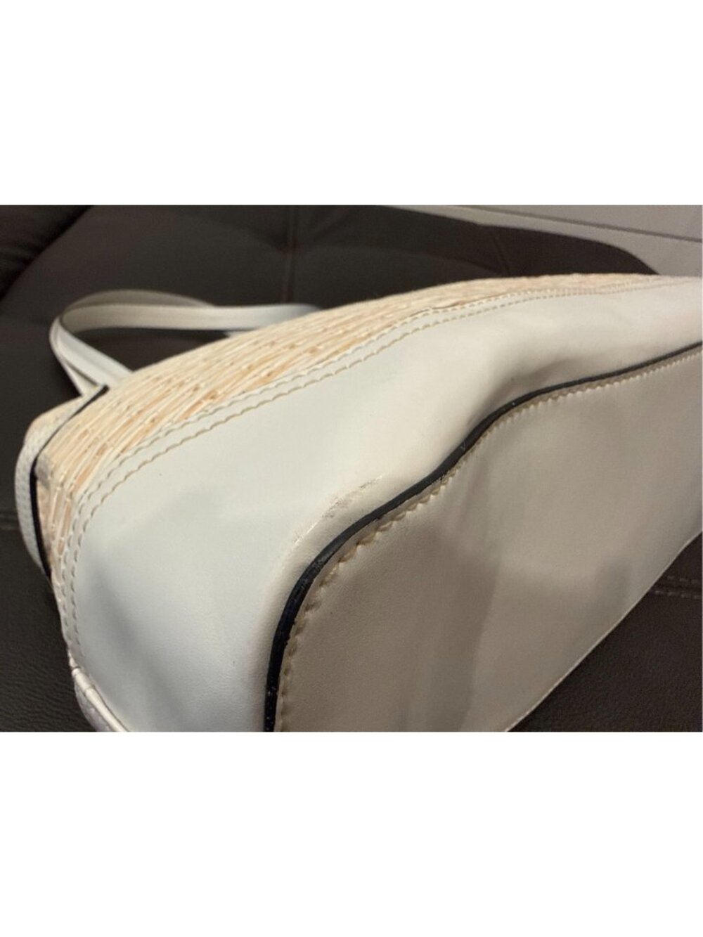 Etienne Aigner Woven Straw Shoulder Bag White Tan Gold Paisley 3690 - Picture 12 of 16